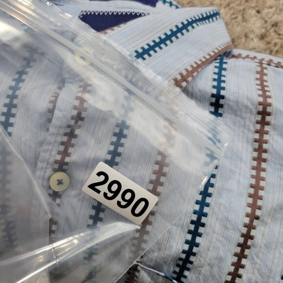 Tommy Bahama Shirt Mens Large Blue Stripe Geometric Button Up Long Sleeve - Picture 7 of 7